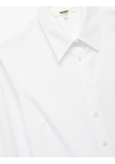 Koton Düğmeli Uzun Kollu Regular Fit Poplin Gömlek Beyaz 6wak60072uw Beyaz