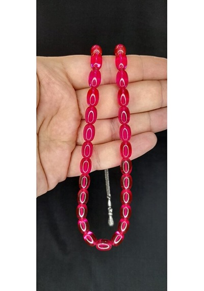Ateş Kehribar Tesbih Pembe Renk Kapsül Kesim T-378