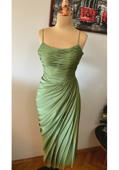Chica Rosa Fashion Drapeli Haki Midi Elbise