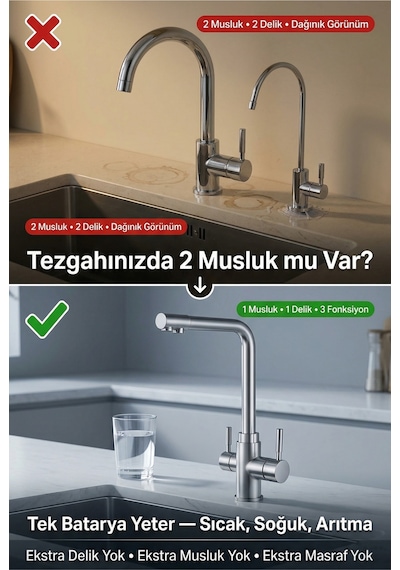 Lüks Üç Yollu Musluk Su Arıtma Cihazı Uyumlu