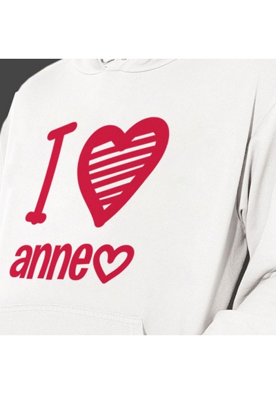 Anneler Günü I Love Anne Baskılı Cepli, Kapşonlu Beyaz Unisex Beyaz