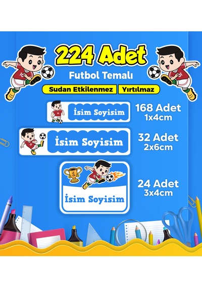 Futbol Temalı Okul Kreş Kişiye Özel İsim Etiket Seti - Model 292 Çok Renkli