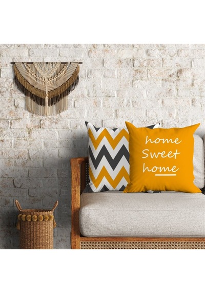 Zigzag ve Home Sweet Home Dekoratif 2'li Minder Kılıfı Seti 60 x 60 cm