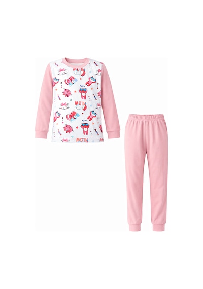 Kız Çocuk Pamuklu Desenli Pijama Takımı 6068-04 Pembe Pembe