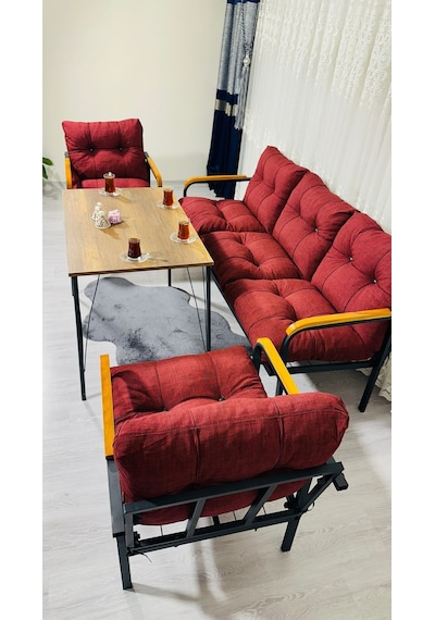 Madame Home Açelya Balkon, Bahçe, Cafe - Salon - Metal Kanepe Koltuk Takımı 3+1+1 + Masa Bordo Madame Home Açelya Balkon, Bahçe, Cafe - Salon - Metal Kanepe Koltuk Takımı 3+1+1 + Masa Bordo