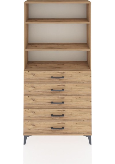 Arges Dolap 3 Raflı 5 Çekmeceli 88x30x182 Çam-çam Çam