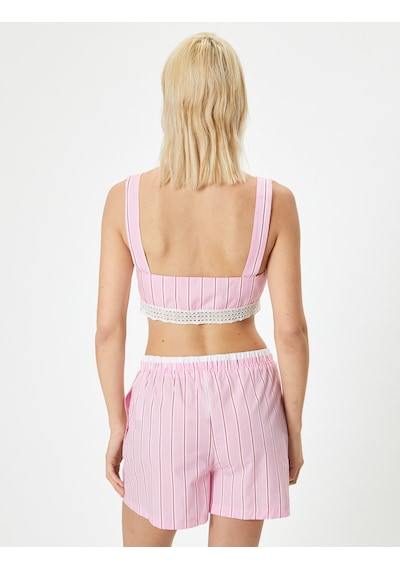 Koton Derin V Yaka Büstiyer Çizgili Dantel Detaylı Slim Fit Pınk Strıpe 4sak30121pw Pembe Çizgili