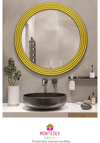 Zümrüt Ahşap Gold Yuvarlak Ayna Işlemeli Duvar Banyo Aynası 56 Cm Gold