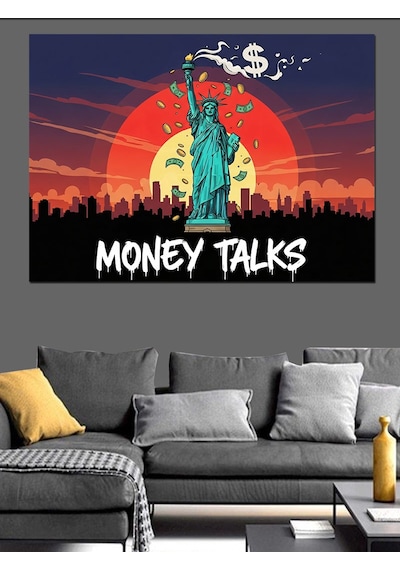Ahşap Tablo Özgürlük Heykeli Ve Money Talks Yiyecek Ve İçecek Tabloları