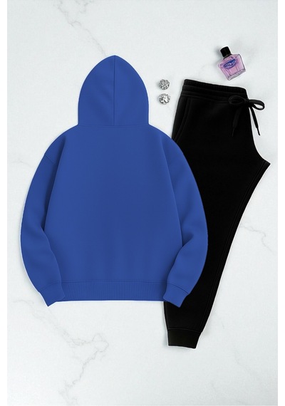 Uyguntarz Unisex Be Happy Baskılı Oversize Sweatshirt Takım Mavi