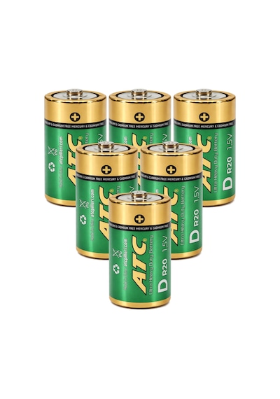 Atc 6lı Büyük Boy Pil R20 D-size Pil D Boy Pil Oyuncak Pili Çinko Karbon Pil Zn-c 1.5 V