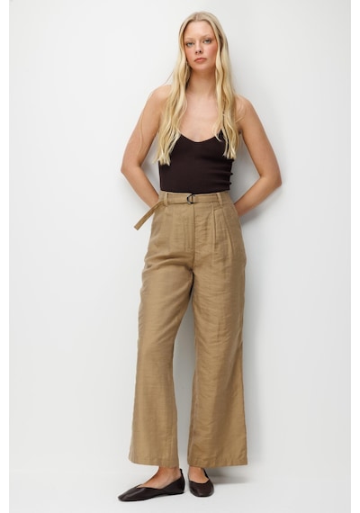 Mixray 4808 Kadın Toka Detaylı Geniş Paça Pantolon Camel Camel