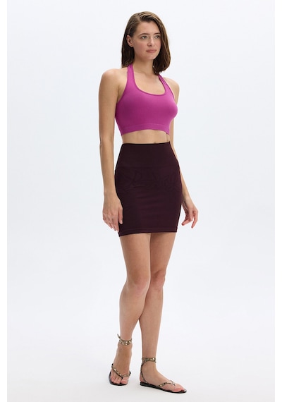 Subtone Boyundan Geçmeli Ribli Crop Top Magenta Pembe