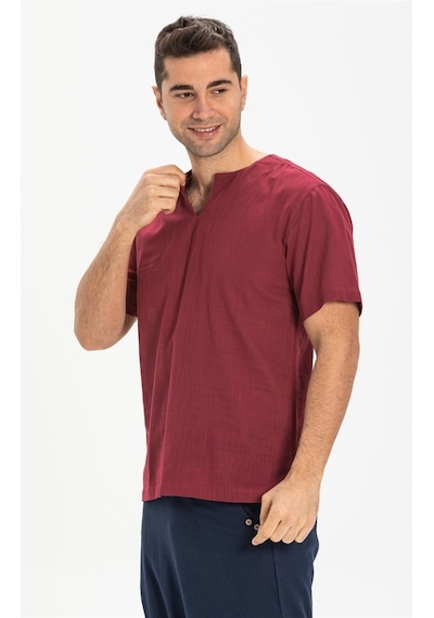 Kısa Kol Şile Bezi Bisiklet Yaka Erkek Tshirt Koyu Bordo 3068