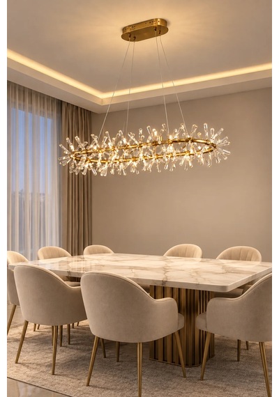 Modern Premium Gold Sarkıt Avize Dekoratif Halka Tasarım Yemek Odası Avizesi 22xg4