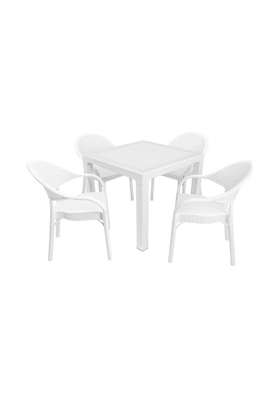 Depootoptan Mandella Elit Rattan 90 x 90 CM Eylül Koltuk Camlı Masa Takımı Beyaz