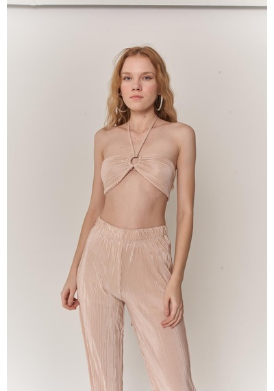 Holly Lolly Kadın Bej Crop Bağlamalı Cardy Bluz