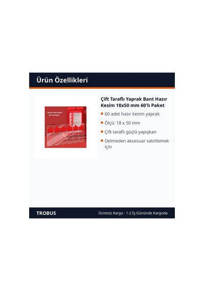 Trobus Çift Taraflı Yaprak Bant Hazır Kesim 18x50 Mm 60'lı Paket Diğer