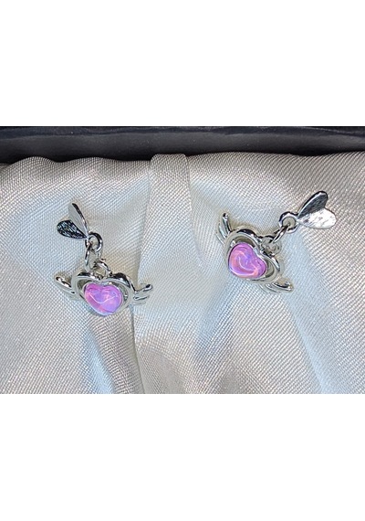 Dükkan Design Heart With Wings Y2k Küpe Gümüş