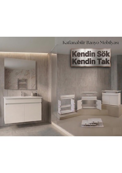 Creavit Flexio 80 Cm Katlanabilir Banyo Dolabı Beyaz Set