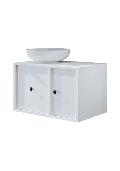 Gusto Ayaksız Oval Lavabolu Mdf 75 Cm Çekmeceli Banyo Dolap Beyaz Mat Beyaz