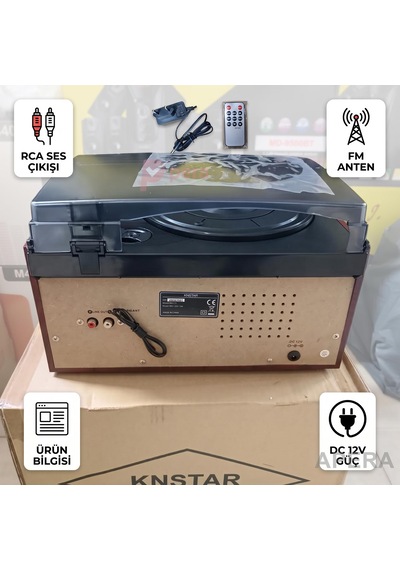 Knstar Kn-110 Klasik Pikap Bluetooth 5.0 Cd Kaset Usb/sd Fm Radyo Dahili Hoparlörlü Nostaljik Müzik Çalar Ahşap Kahverengi