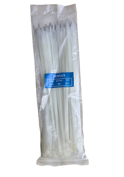 Tomax 4x250 Mm Plastik Kilitli Kelepçe 100 adet BEYAZ