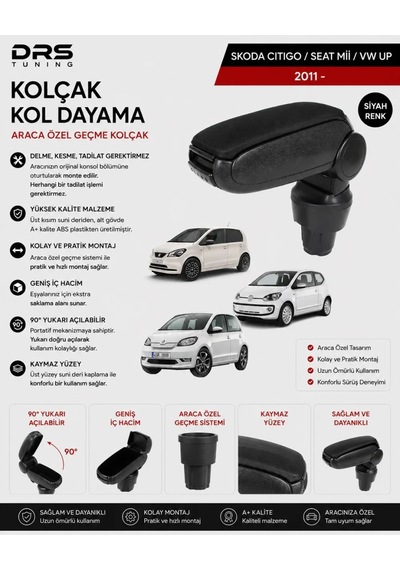 Skoda Citigo / Seat Mii / Volkswagen Up 2011 - 2020 Kolçak Kol Dayama Siyah
