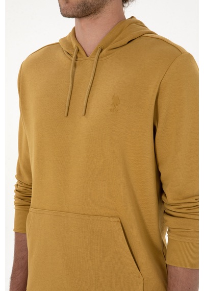 U.S. Polo Assn. Erkek Regular Fit Kapüşonlu Hardal Basic Sweatshirt 50313720-VR151