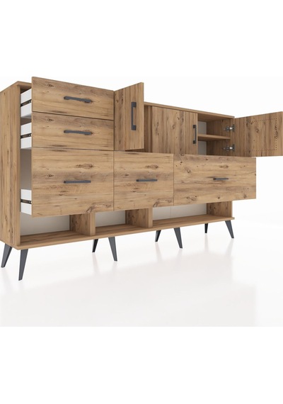 Arges Konsol 3 Raflı 5 Çekmeceli 3 Kapaklı 176x30x99 Çam-çam Atlas Çam - Atlas Çam