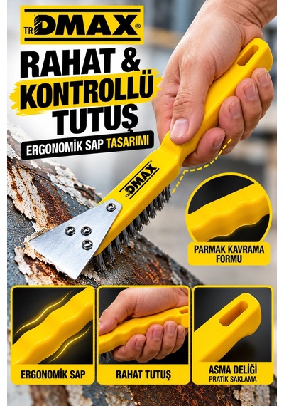 Dmax Metal Kazıma Spatulası Tel Fırçalı Boya Sökücü Pas Temizleme Fırçası Yapışkan Kalıntısı Ve İnat