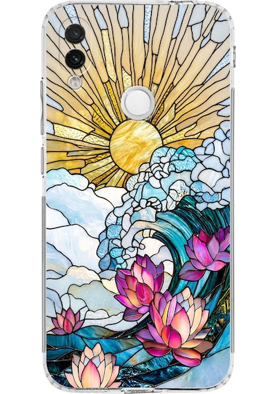 Printify Redmi Note 7 İle Uyumlu Vitray Okyanus Sabahı Tasarımlı Şeffaf Silikon Kılıf Şeffaf