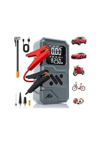 Ally St-9654 Taşınabilir Göstergeli Araç Lastik Şişirme Ve Starter Akü Takviye Seti