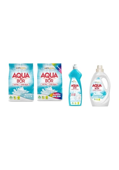 Aquabor Doğal Mineralli 4kg Beyaz + 4kg Renkliler + Bulaşık + Sıvı Beyaz Set 0.75 LT - 2.5 LT - 12 KG