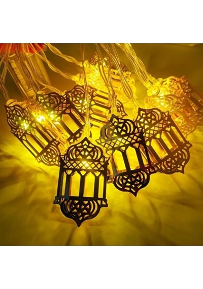 Ramazan Kandili Figürlü 2 Metre Pilli Gold Metal Dekoratif Led Işık Zinciri