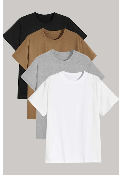 Unisex Basic Model 4'lu Tshirt Beyaz