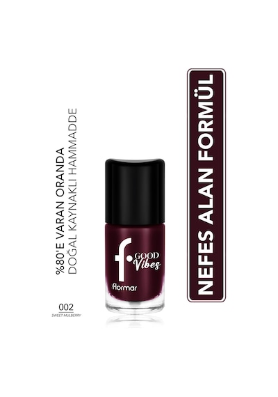 Flormar Good Vibes Yüksek Pigmentli & Parlak Bitişli Nefes Alabilen Oje 002 Sweet Mulberry