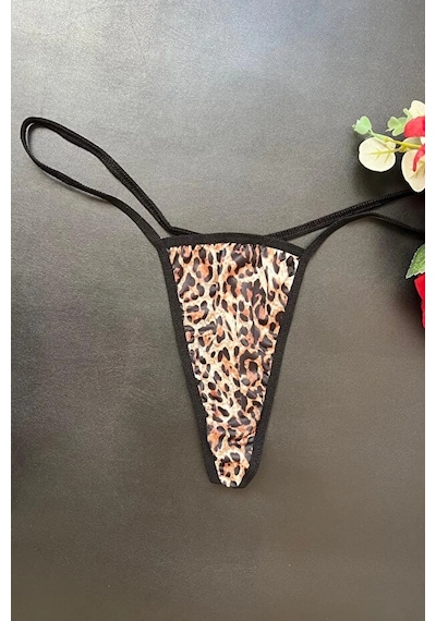 Anastasia String Tanga Siyah Lastikli Külot - Leopar Desen 86179 Leopar