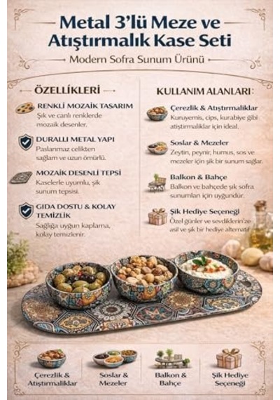 Metal 3 Lü Meze Ve Atıştırmalık Kase Seti,renkli Mozaik Desenli Sunum Tabağı İle, Dayanıklı Çerezlik Sosluk Seti, Modern Sofra Sunum Ürünü Metal 3 Lü Meze Ve Atıştırmalık Kase Seti,renkli Mozaik Desenli Sunum Tabağı İle, Dayanıklı Çerezlik Sosluk Seti, Modern Sofra Sunum Ürünü
