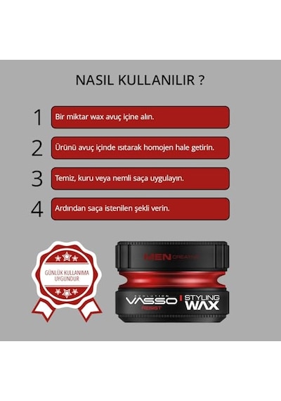 Vasso Saç Şekillendirici Wax Normal Ve Kısa Saçlar Ultra Tutuş Ve Doğal Parlaklık Aqua Resist 150 Ml