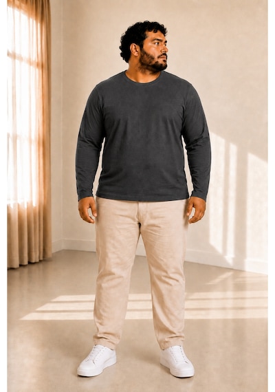 Sngl Tekstil Erkek Büyük Beden Oversize Uzun Kollu T-shirt 3xl 4xl 5xl 6xl 7xl 8xl 9xl Gri Antrasit
