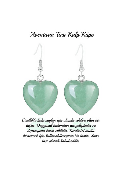 Sertifikalı Kalp Kesim Aventurin Taşı Doğal Taş Küpe Çok Renkli