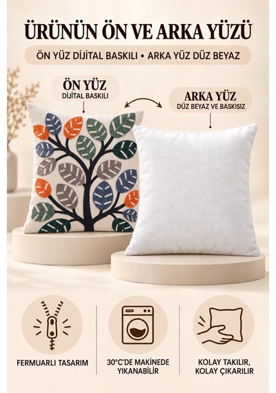 Dijital Baskılı Punch Nakış Desenli Dekoratif Kırlent Kılıfı 1 Adet Çok Renkli1 - 923374105 Çok Renkli1