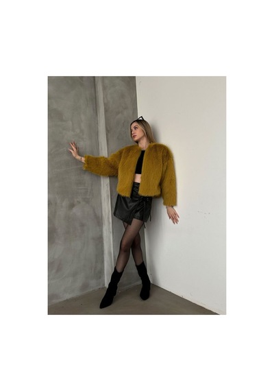 Verymoda Kürk Detaylı Kısa Ceket Yağ Yeşili