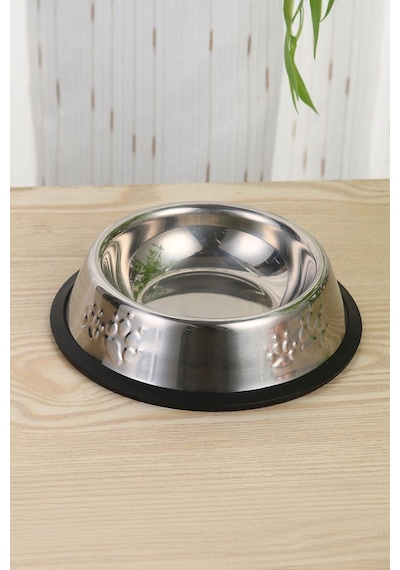 Paslanmaz Çelik 22 Cm. 500 Ml. Gri Kaymaz Taban Kedi Köpek Mama Ve Su Kabı Mt251