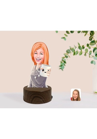 Kişiye Özel Kadın Karikatürlü Dekoratif 3D Biblo Led Işıklı Gece (481496691)