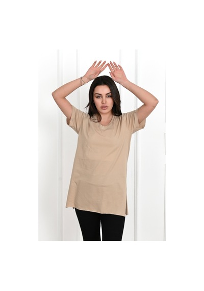 Kadın V Yaka Yırtmaçlı T-shirt 8783-22 001