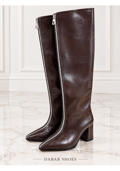 Dabab Shoes Erıca Kadın Acı Kahve Kırışık Rugan Cilt Sivri Burun Önden Fermuarlı Geniş Baldır 6 Cm Kalın Topuklu Uzun Çizme Kahverengi Dabab Shoes Erıca Kadın Acı Kahve Kırışık Rugan Cilt Sivri Burun Önden Fermuarlı Geniş Baldır 6 Cm Kalın Topuklu Uzun Çizme Kahverengi