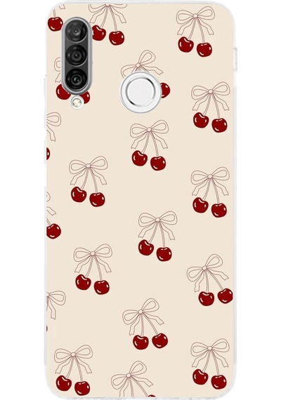 Huawei P30 Lite Uyumlu Fiyonklu Kirazlar Baskılı Silikon Kılıf Renkli