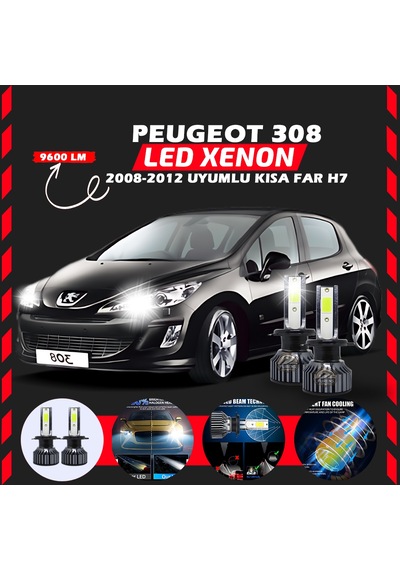 Peugeot 308 2008-2012 Kısa Far Uyumlu Şimşek Etkili Led Xenon Pro Series H7